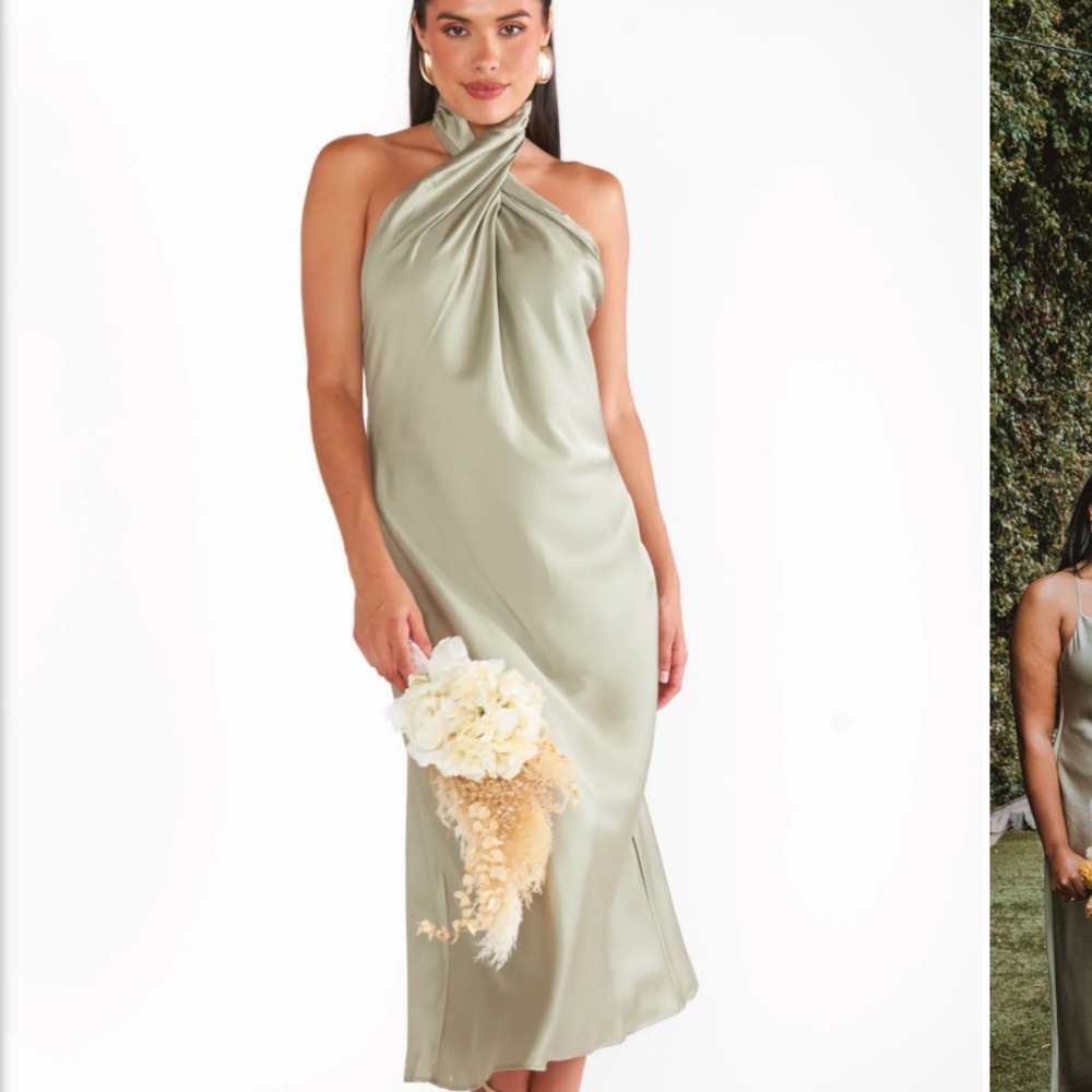 Show me your mumu jasmine halter midi dress - NWT Moss Green Satin